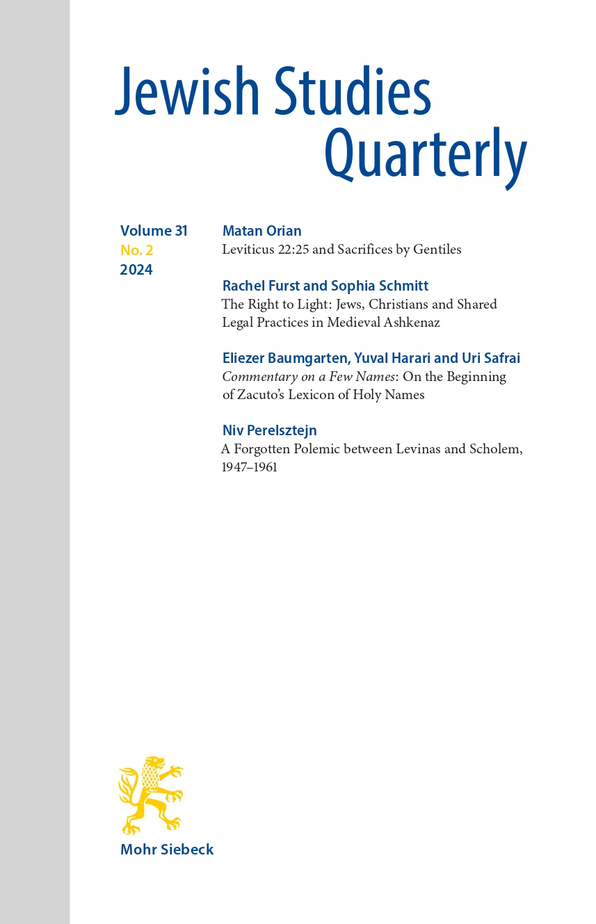 Read more about the article New Article for our Adjunct Researcher Niv Perelsztejn:  A Forgotten Polemic between Levinas and Scholem, 1947–1961