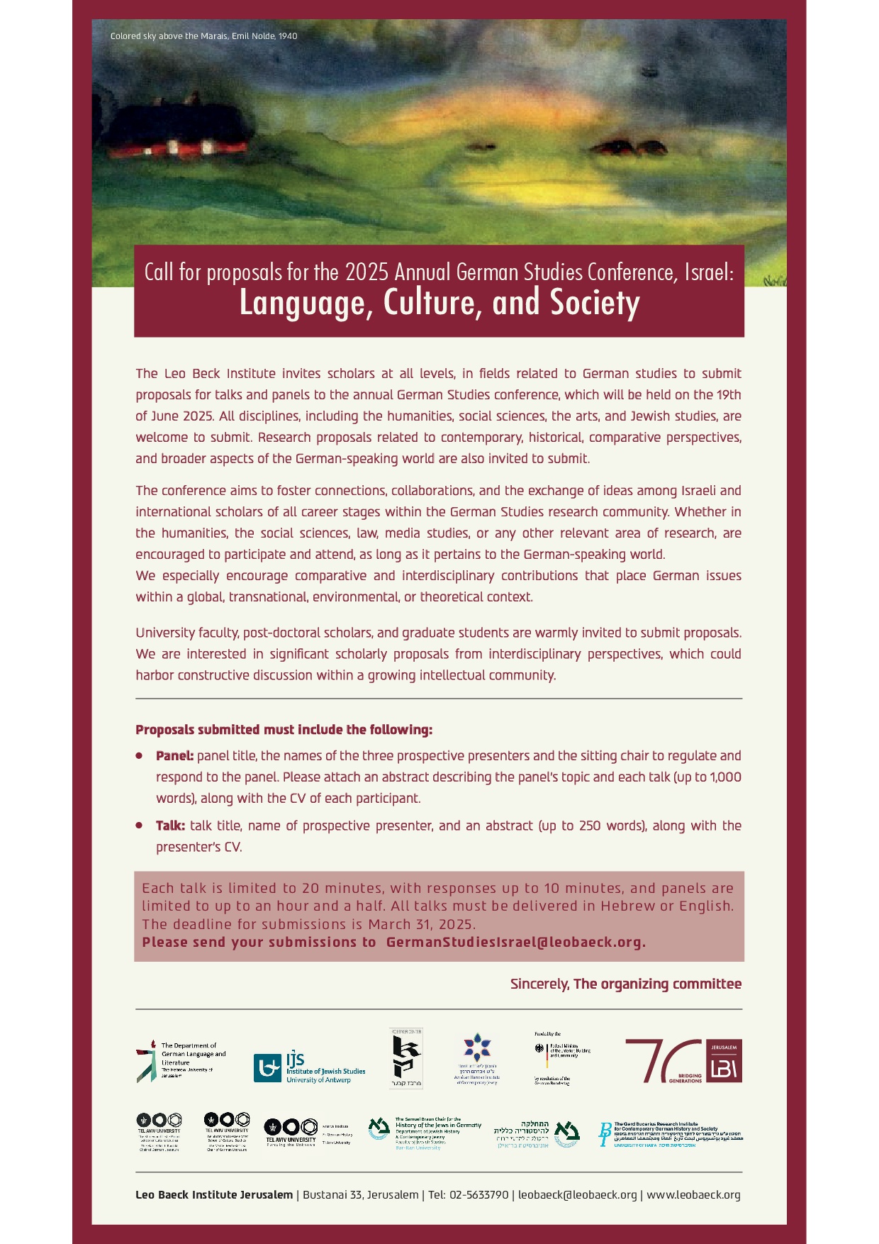 Read more about the article Call for proposals for the 2025 Annual German Studies Conference, Israel: Language, Culture, and Society